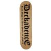 Deckadence Script Skateboard Deck with stained wood finish and pre-applied grip tape