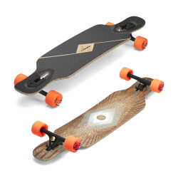 Loaded Tan Tien 39 Inch Complete Longboard Prism edition, featuring the bamboo and basalt drop-through deck with Paris V3 trucks and orange Orangatang Stimulus wheels.