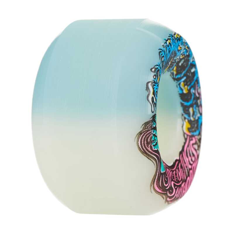 Santa Cruz | 54mm 95a Slime Balls Skateboard Wheels- Hairballs 50-50 White / Teal - Image 5