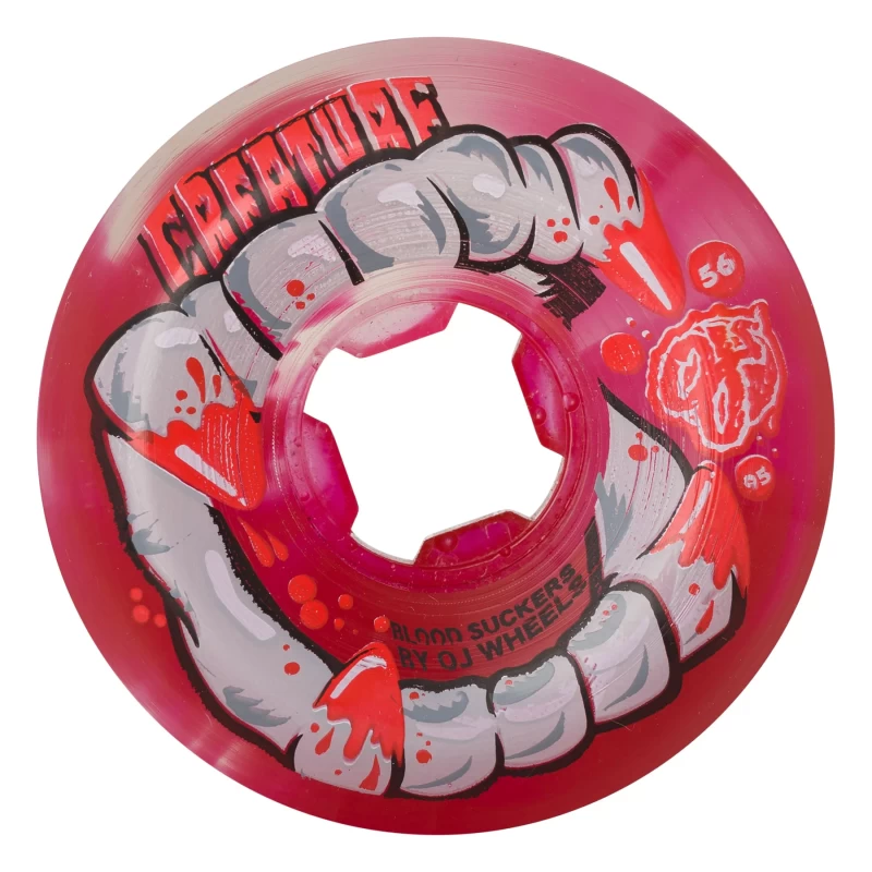 54mm 95a OJ Skateboard Wheels- Curbsuckers Bloodsucker, Transparent Red and Clear Swirl