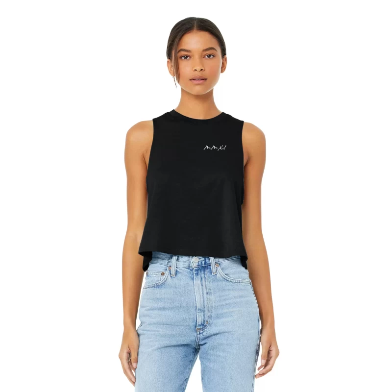 Deckadence | Womens Racer Back Tank Top, Embroidered MMXI, Black