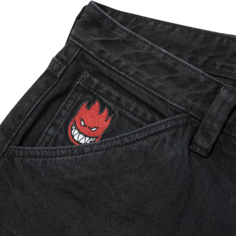 Spitfire Wheels | Bighead Emblem Embroidered Shorts, Black Denim - Image 2
