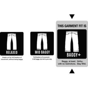 Airblaster Access Pant Fit Guide, Mid Baggy fit offering full freedom of movement, slightly baggy but not restrictive.