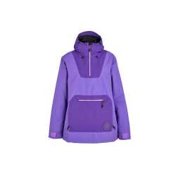 Airblaster Nai Freedom Pullover in vibrant purple with Nai Airpill sunshine patch, featuring adjustable hood and multiple pockets.