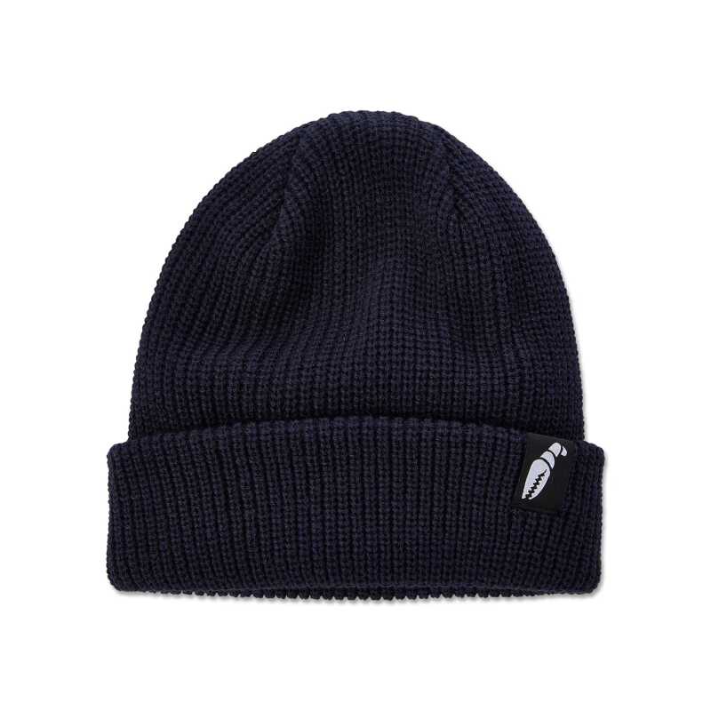 Crab Grab Claw Label Beanie in Navy Blue with Woven Claw Label