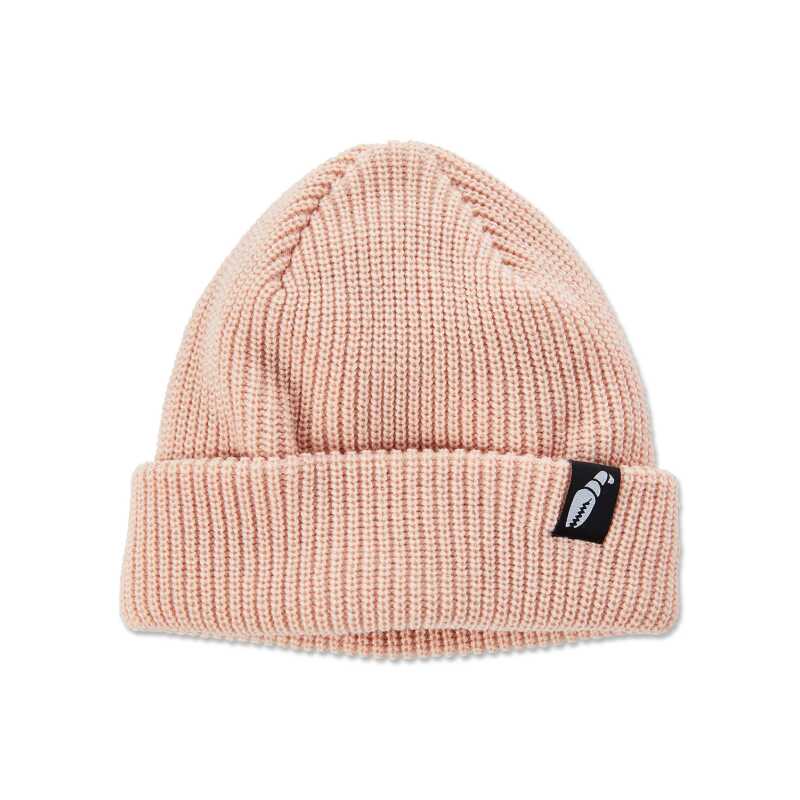 Crab Grab Claw Label Beanie in Soft Pink with Woven Claw Label