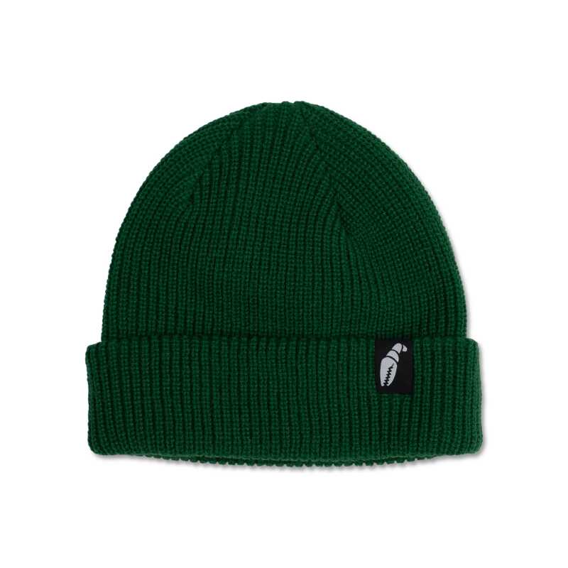 Crab Grab Claw Label Beanie in Forest Green with Woven Claw Label