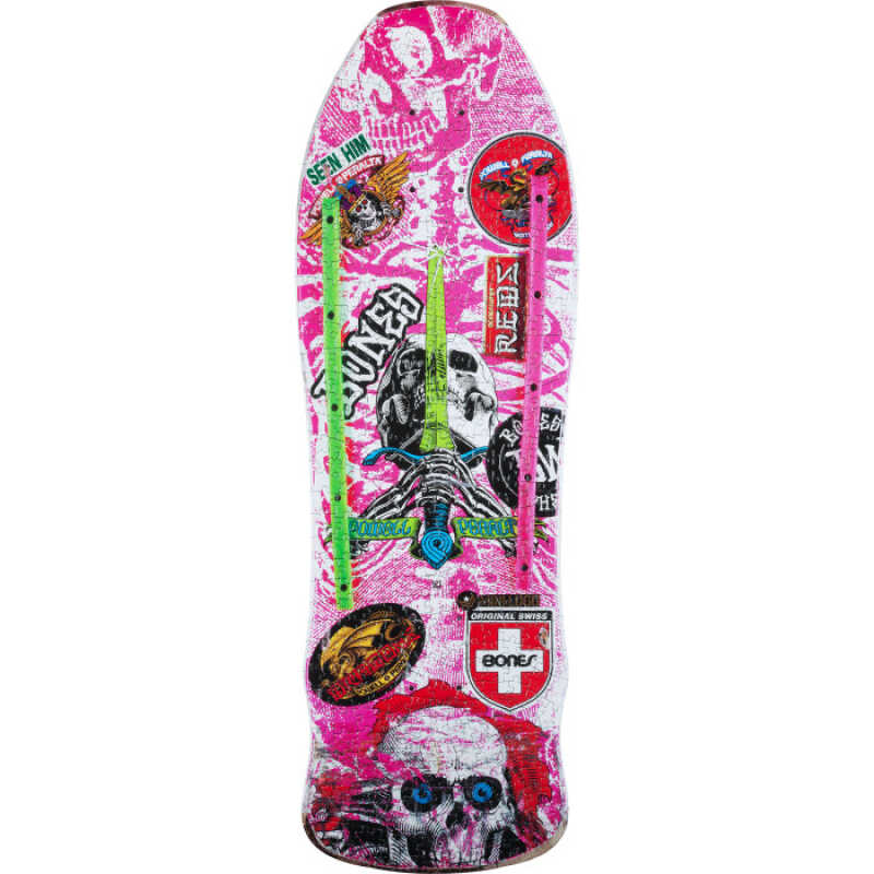 A 1000-piece jigsaw puzzle featuring the Powell Peralta Skull & Sword graphic in pink.