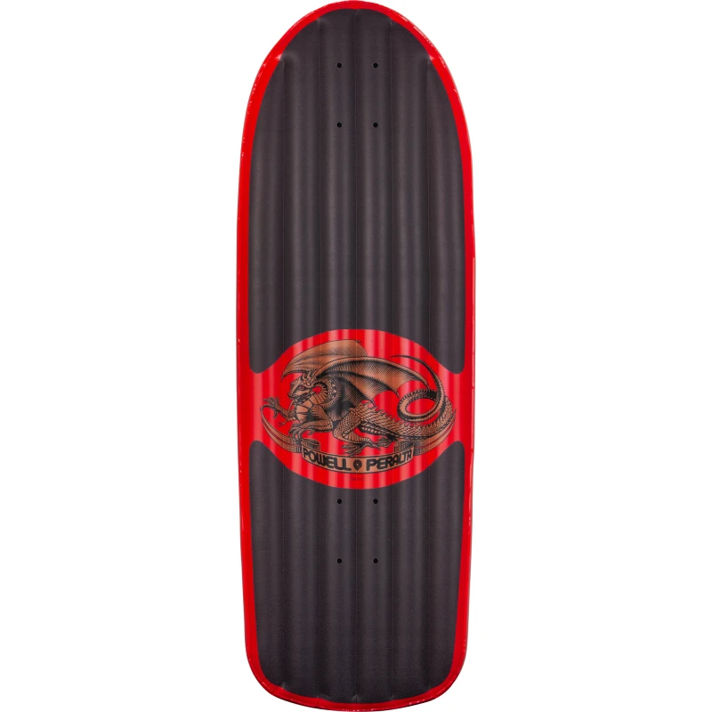 A red inflatable Powell Peralta Ripper Raft, shaped like a skateboard