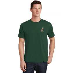 Forest green t-shirt with a playful Goombah cat illustration on the left chest pocket.