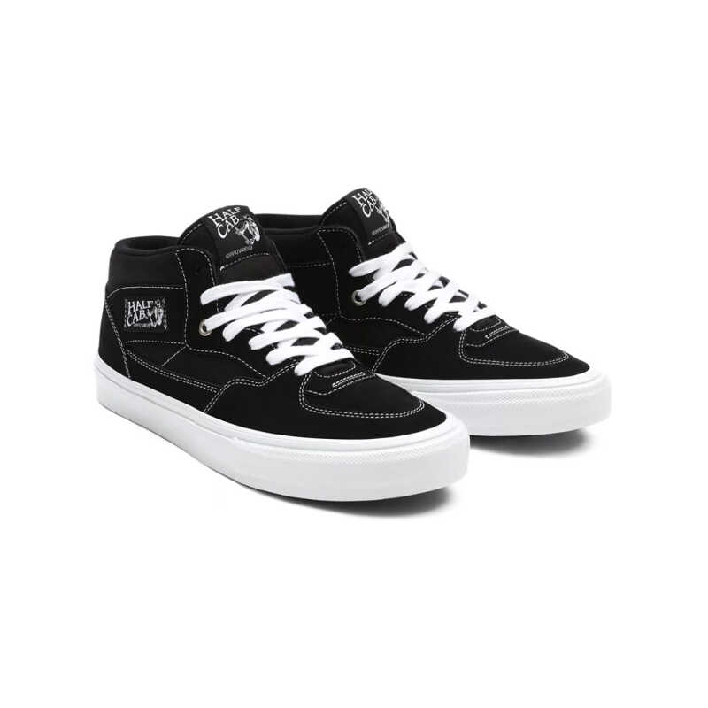 Black and white Vans Skate Half Cab skateboard shoes.