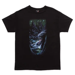 Black Heroin Metaphysical t-shirt laid flat, featuring a mythical creature.