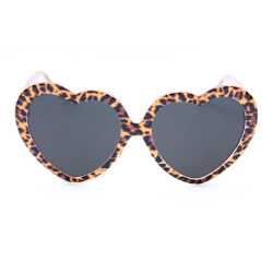 Happy Hour Heart On Leopard sunglasses with heart-shaped leopard print frame and black UV400 lenses