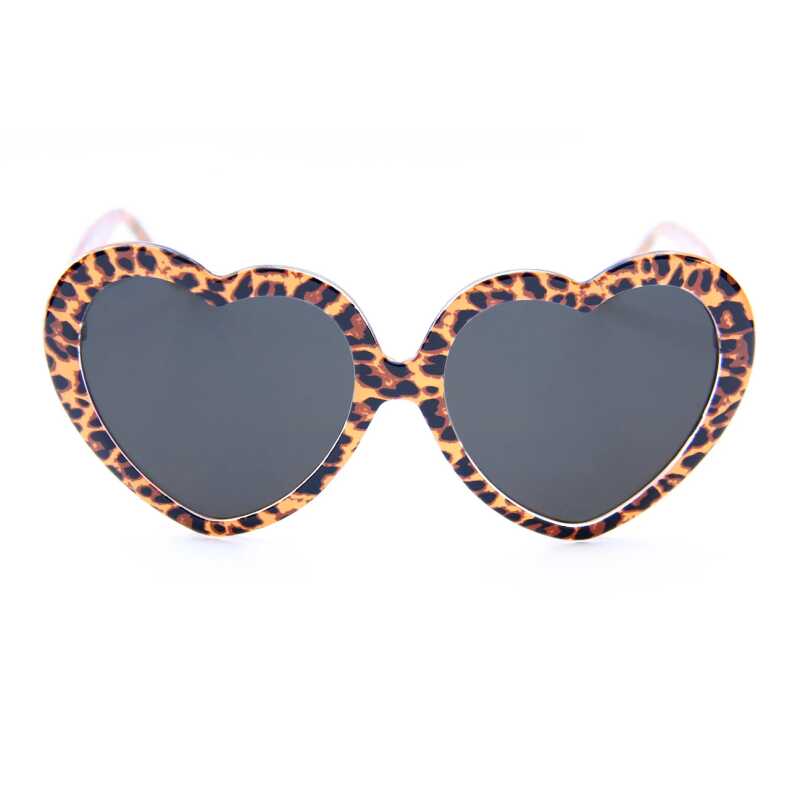 Happy Hour Heart On Leopard sunglasses with heart-shaped leopard print frame and black UV400 lenses