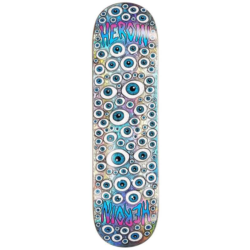 Heroin Eyes Holographic Symmetrical Skateboard Deck.