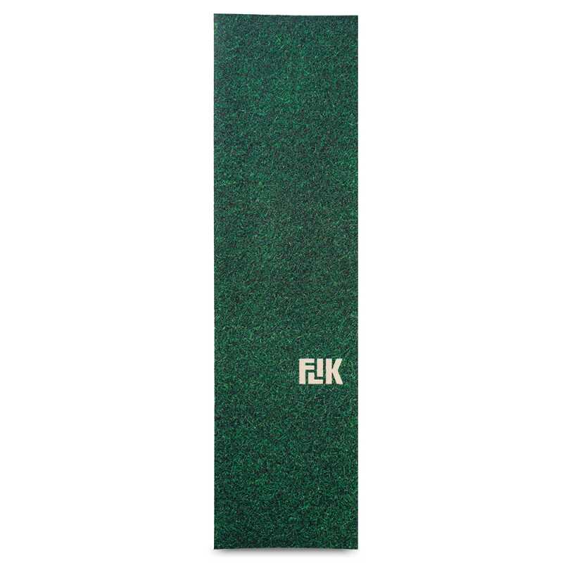 Flik Yard Griptape with realistic grass graphic and gritty skateboard surface