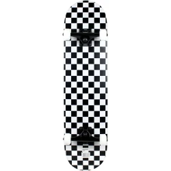 Krown Rookie Checkered Skateboard Complete with a 7.5" deck, black and white checker design, ABEC 5 bearings, 52mm wheels, and aluminum trucks, fully assembled.