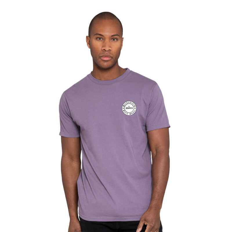 Lavender short-sleeved t-shirt featuring the Deckadence Roundel logo on the front, made from 100% combed cotton.