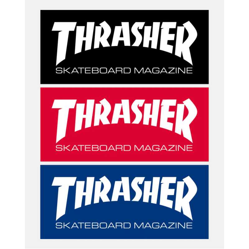 Thrasher Skateboard Magazine Sticker – 2.5" x 6" vinyl logo in bold black-and-white