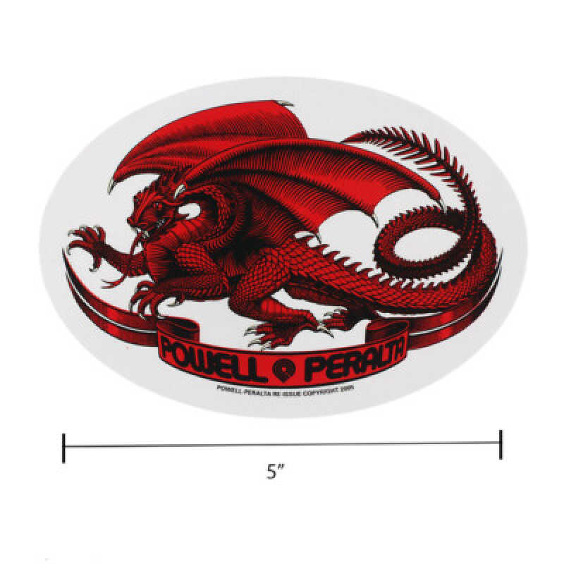 Powell Peralta Oval Dragon Sticker – 5" x 3.5" vinyl sticker with classic red dragon logo