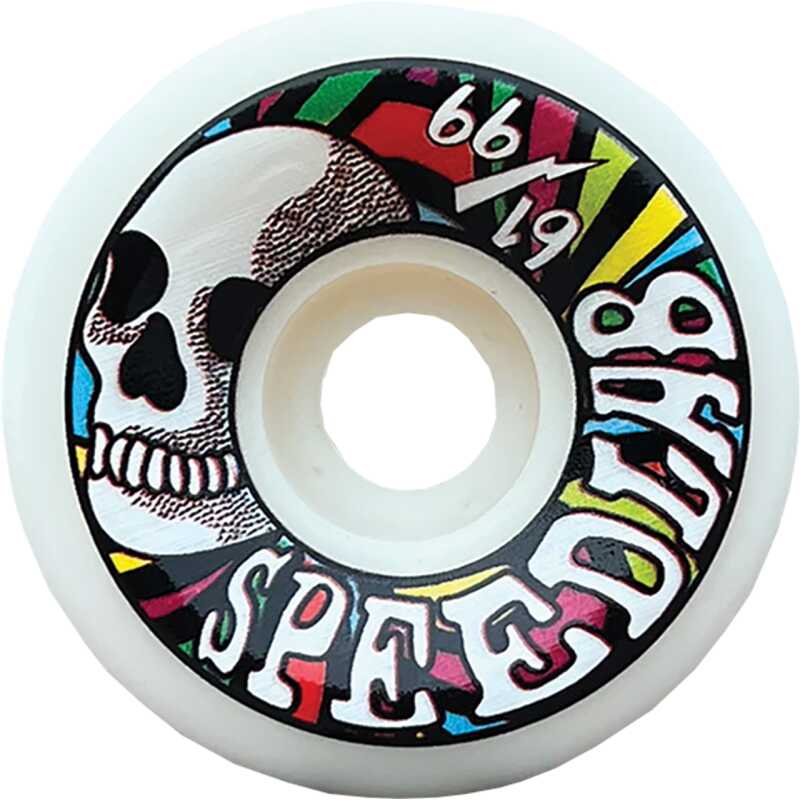 Speedlab Jay Kelly Skateboard Wheels 61mm 99a – Set of 4 white pro wheels with red and black graphic
