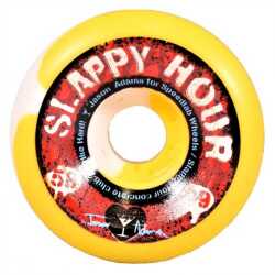 Speedlab Slappy Hour Wheels 58mm 99a – Set of 4 white wheels with purple and yellow retro graphic