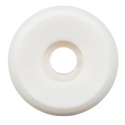A conical shaped premium quality white blank skateboard wheel is shown