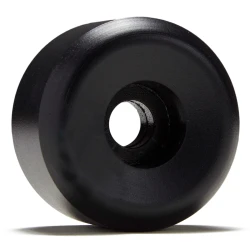 A conical shaped premium quality black blank skateboard wheel is shown