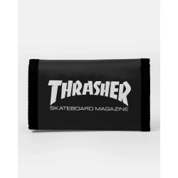 Thrasher Skateboard Magazine Velcro Tri-Fold Wallet in black with logo
