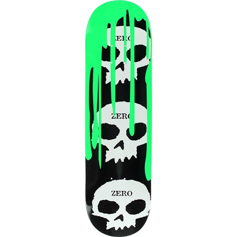 Zero 8.5" 3 Skull Blood Ooze Deck in Green with dripping skull artwork