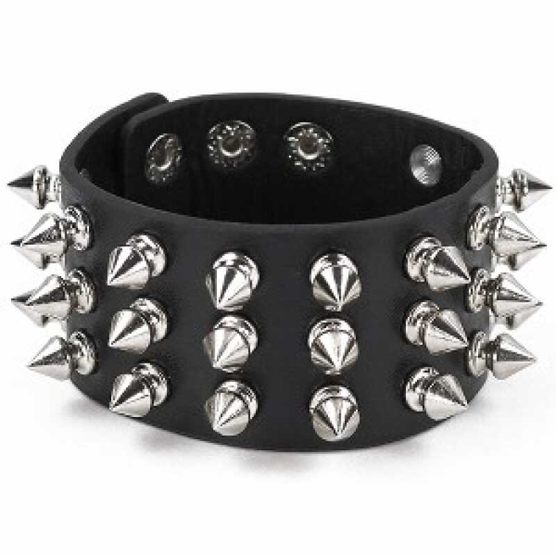 Three-Tier Silver Spiked Snap Bracelet