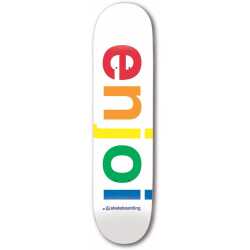 Enjoi Spectrum White 9.0-inch skateboard deck with rainbow logo graphic.