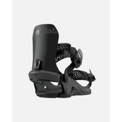 Bataleon Chaos HeelWrap snowboard bindings in black mounted on snowboard