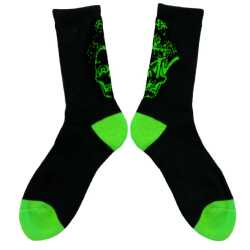 Deathwish Death TV Socks Black crew socks graphic view, Deathwish black socks design detail, skate crew socks side view