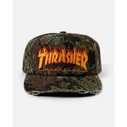 Thrasher Flame Distressed Snapback Hat Camo Embroidered Logo