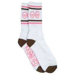 Krooked Eyes Socks White Brown Pink Crew Length Padded Skate Socks