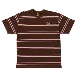 Krooked Striped Eyes Embroidered T-shirt Brown and Pink