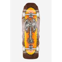 Globe Restless Cruiserboard 10.0 inch Axe Man skateboard complete featuring retro shapes and a peace sign graphic.