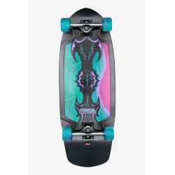 Globe Talon Cruiserboard 30 inch Black Blue Green skateboard complete showing the bottom graphic leaning on a curb.