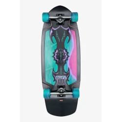 Globe Talon Cruiserboard 30 inch Black Blue Green skateboard complete showing the bottom graphic leaning on a curb.