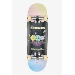 Globe True Friends 7.9 inch Kids Wide complete skateboard featuring a colorful abstract graphic with characters.