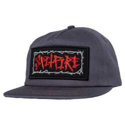 Spitfire Gas Mask Script Patch Snapback Hat in charcoal featuring an embroidered gas mask graphic patch on the front.