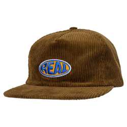 Real Bubble Oval Snapback Hat in brown showcasing the embroidered oval logo on the front crown.