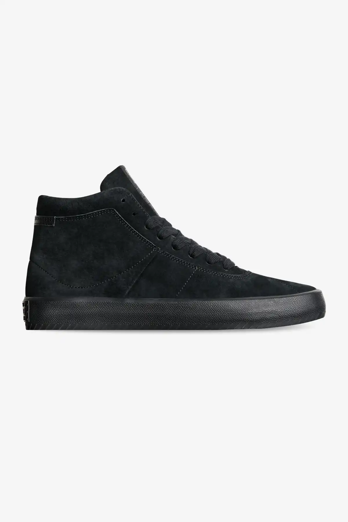 Globe Melbek High Black skate shoes featuring a premium black suede upper and high-top ankle collar.