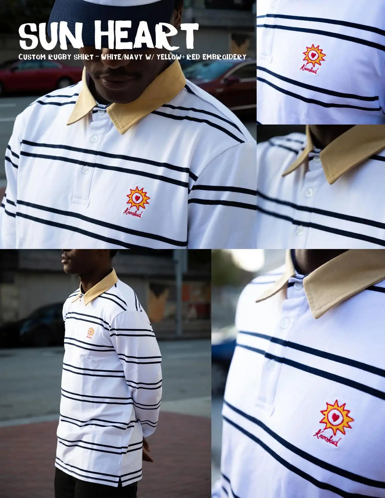 Krooked Skateboards | Rugby Sun Heart Long Sleeve - White/Navy - Image 3