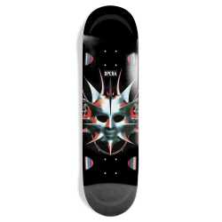 Opera Spike EX7 9.0 inch shaped skateboard deck showcasing its profile shape and premium wood veneer construction layers.
