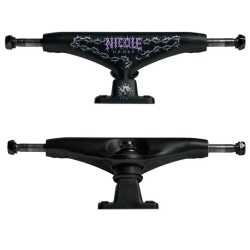 Thunder Nicole Malice Skateboard Truck set featuring a matte black finish with custom pro graphic branding.