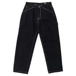 Krooked Sunheart Carpenter Pant in black showcasing its durable twill fabric, hammer loop, and relaxed workwear cut.
