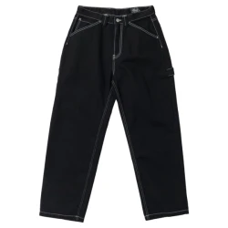Krooked Sunheart Carpenter Pant in black showcasing its durable twill fabric, hammer loop, and relaxed workwear cut.