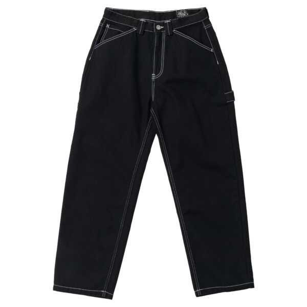 Krooked Sunheart Carpenter Pant in black showcasing its durable twill fabric, hammer loop, and relaxed workwear cut.